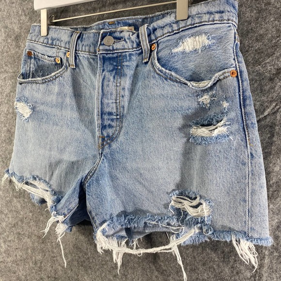 Levis Wedgie Short 31 Light Blue Denim High Rise Distressed Jean Cutoff - Picture 5 of 16